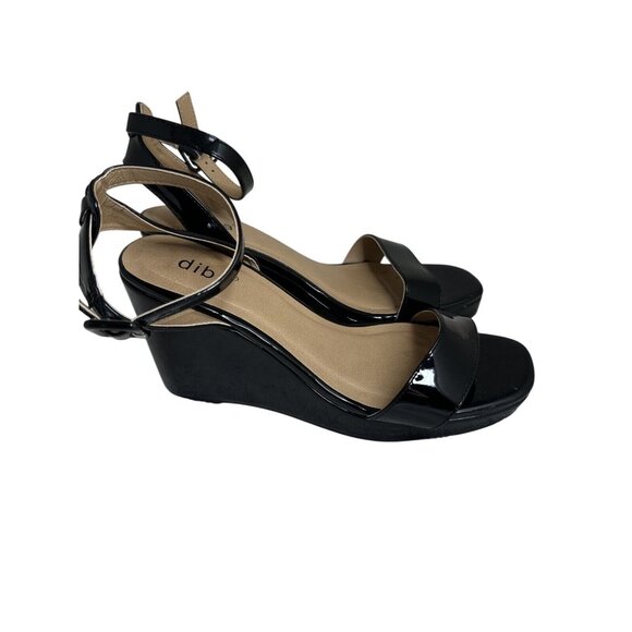 Diba Black Patent Leather Open Toe Wedge Sandals Size 10 M - Picture 3 of 7